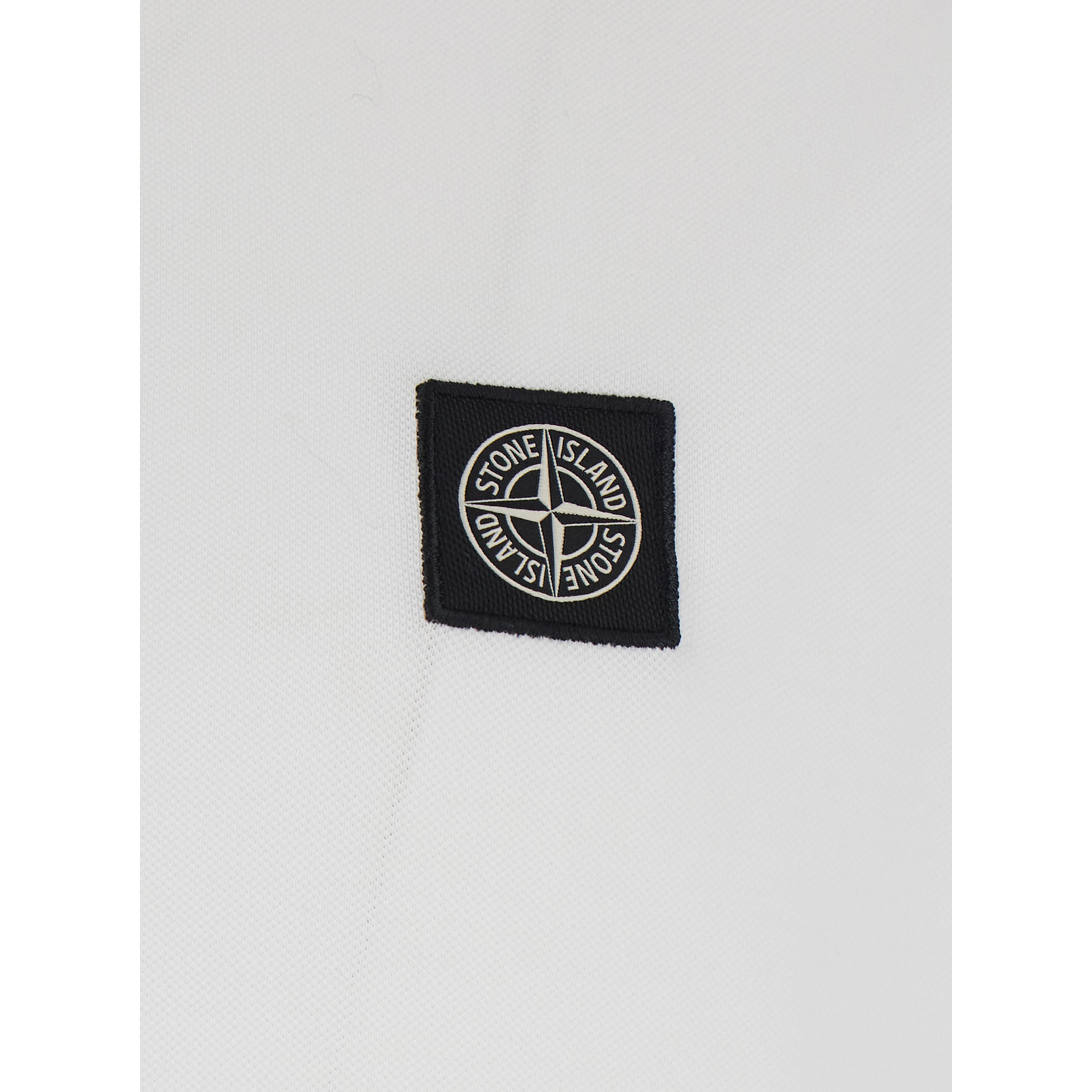 White Polo with Classic Collar and Patch Logo on the Front in Stretch Cotton Men