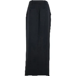 Black Long Skirt with Single Vent on the Front and Hidden Zip Closure on the Side in Viscose Blend for Women