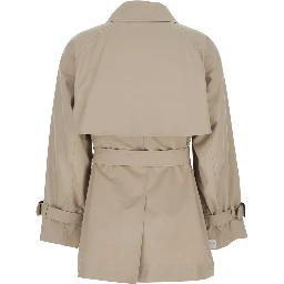 Calle Beige Double-Breasted Short Trench Coat with Classic Collar and Front Belt Closure in Cotton Blend Woman