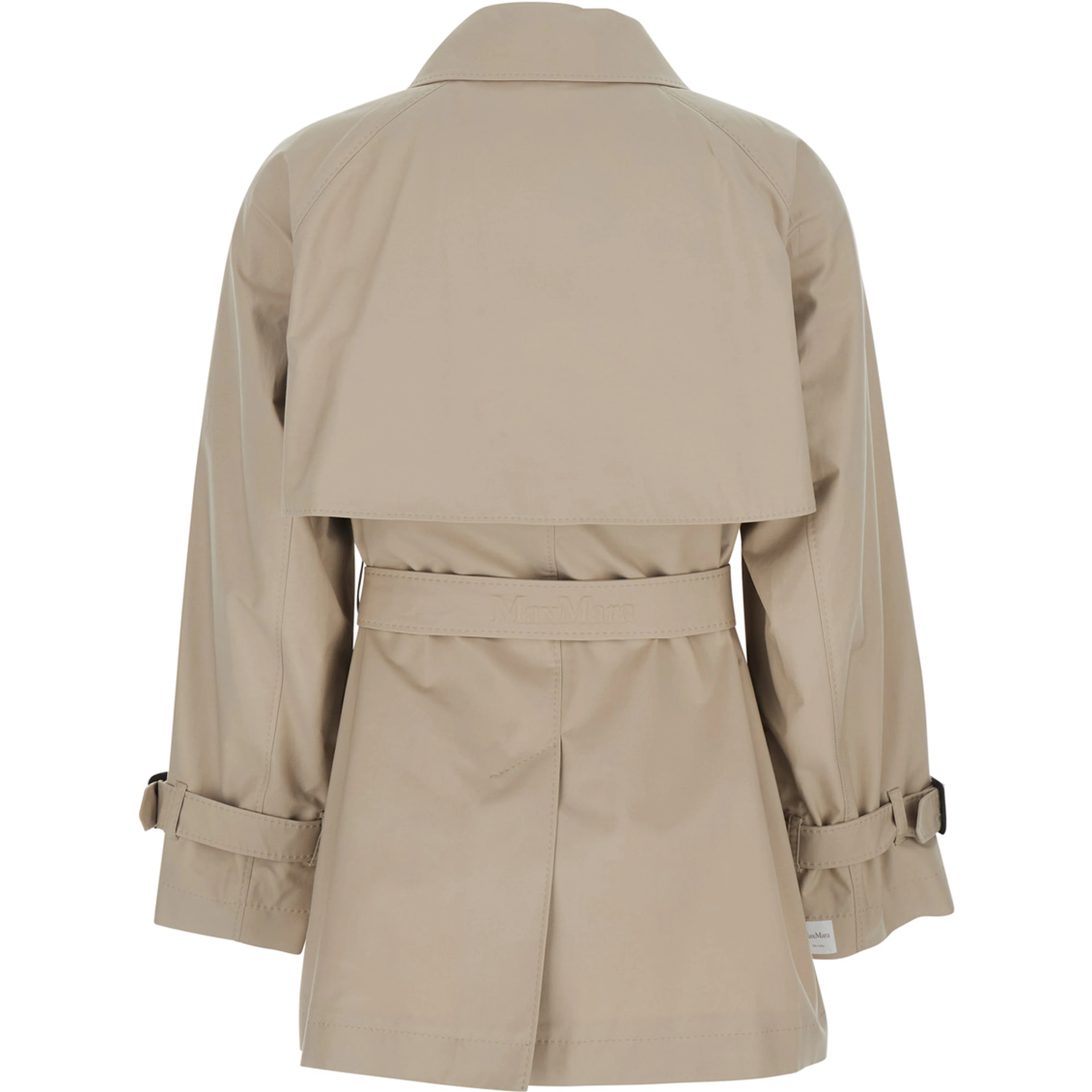 Calle Beige Double-Breasted Short Trench Coat with Classic Collar and Front Belt Closure in Cotton Blend Woman