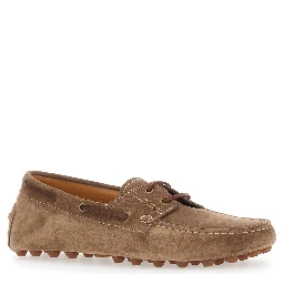 Loafers Bubble Gommino with Contrast Stitching in Brown Suede for Men