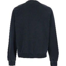 Black Crewneck Sweatshirt with Half Zip Closure on the Front in Cotton for Men