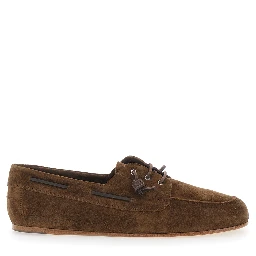 Brown Loafers with Almond Toe in Suede for Men
