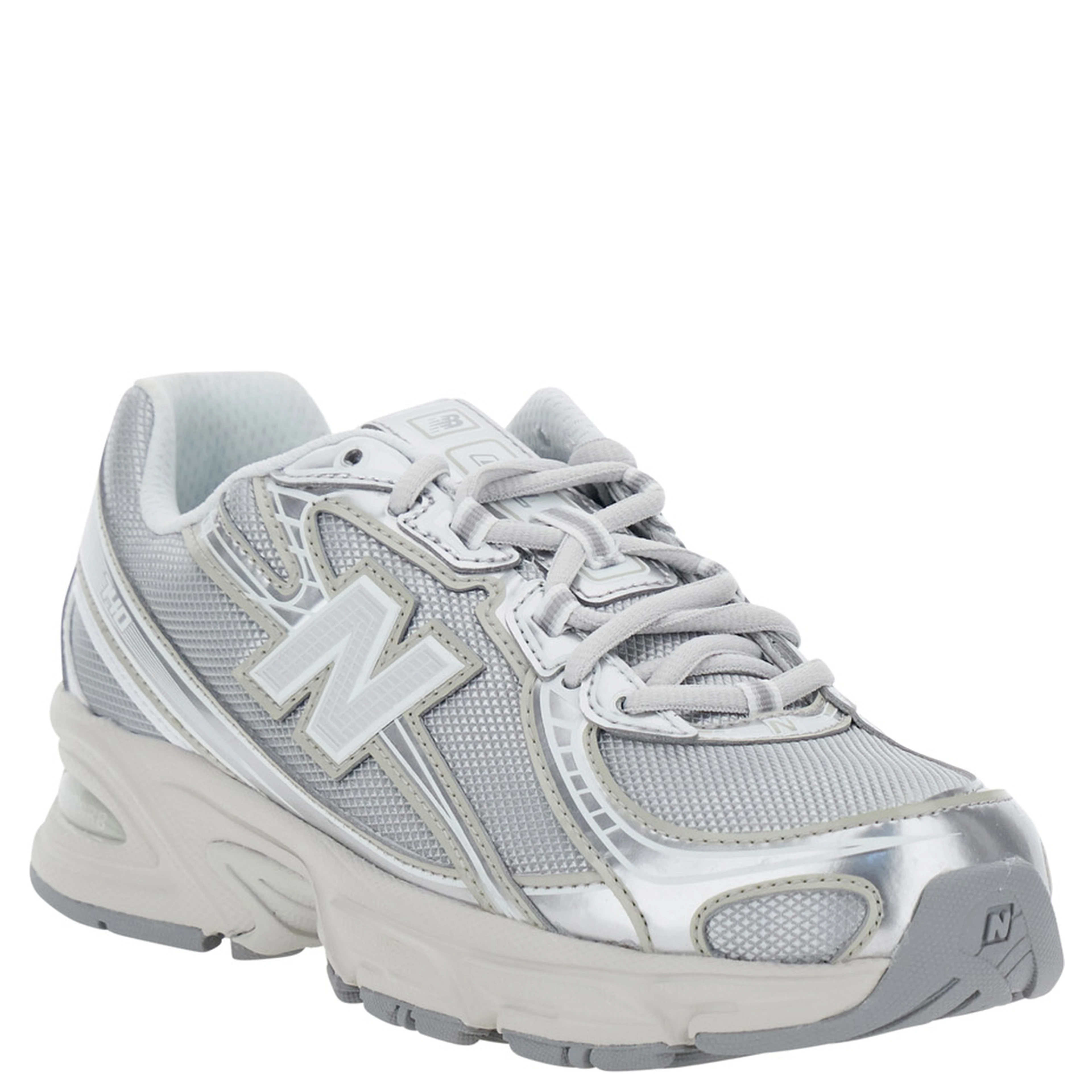 740 silver Colored Sneakers with Metallic Details and logo patch on the side in tech fabric unisex