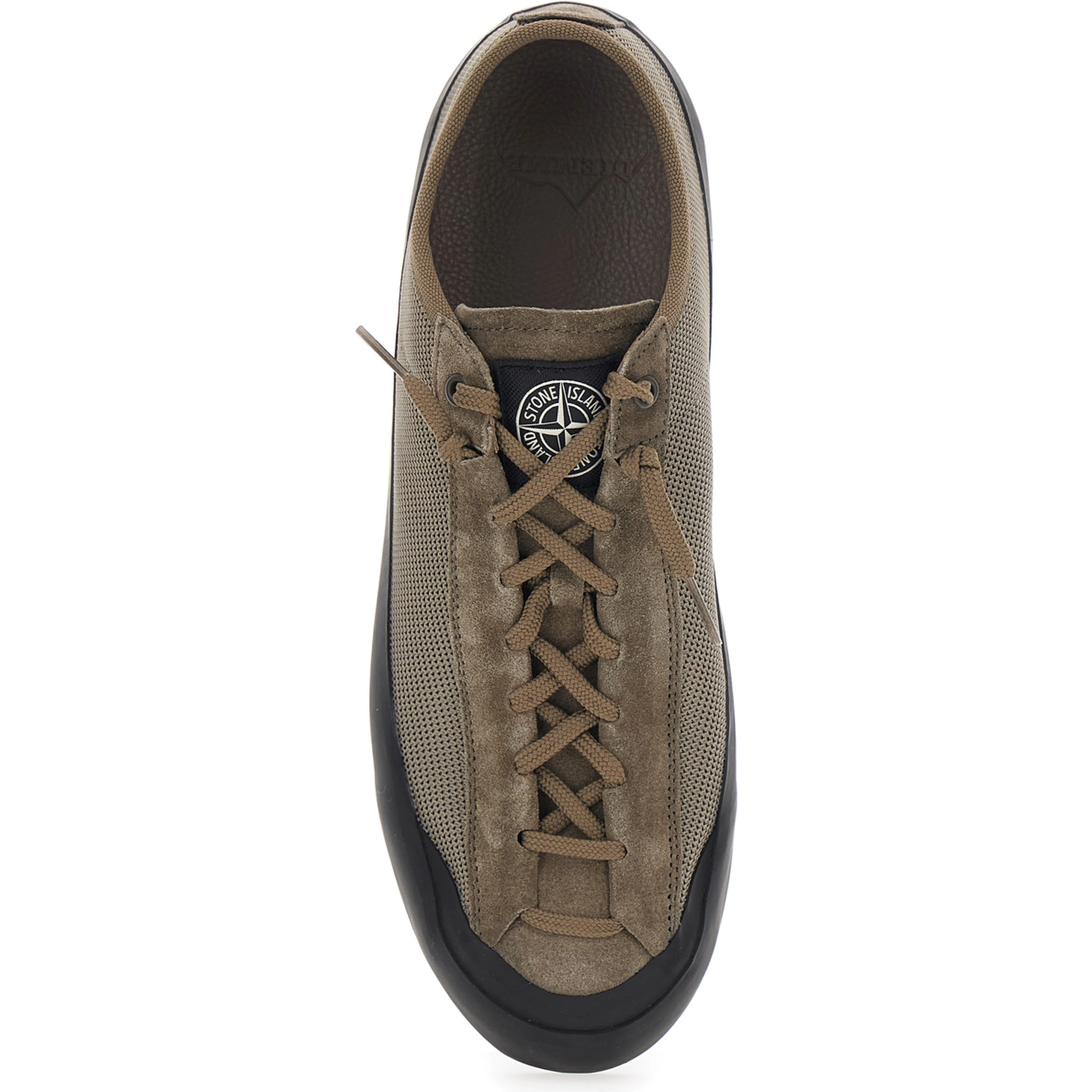 Brown Low Top Sneakers with Logo Patch on the Tongue in Suede and Mesh Man