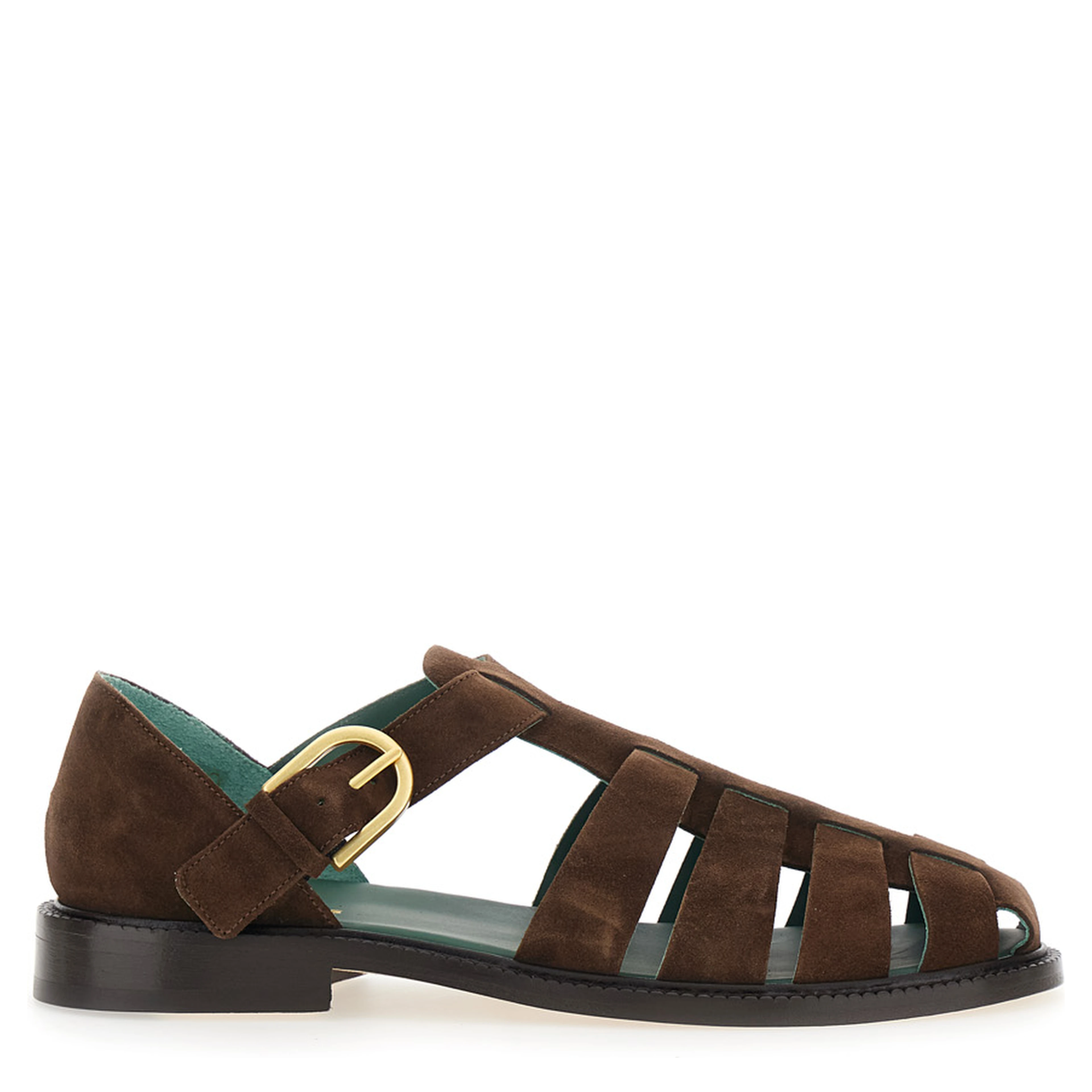 Brown Sandals with Cage Design and Buckle Closure in Suede Man