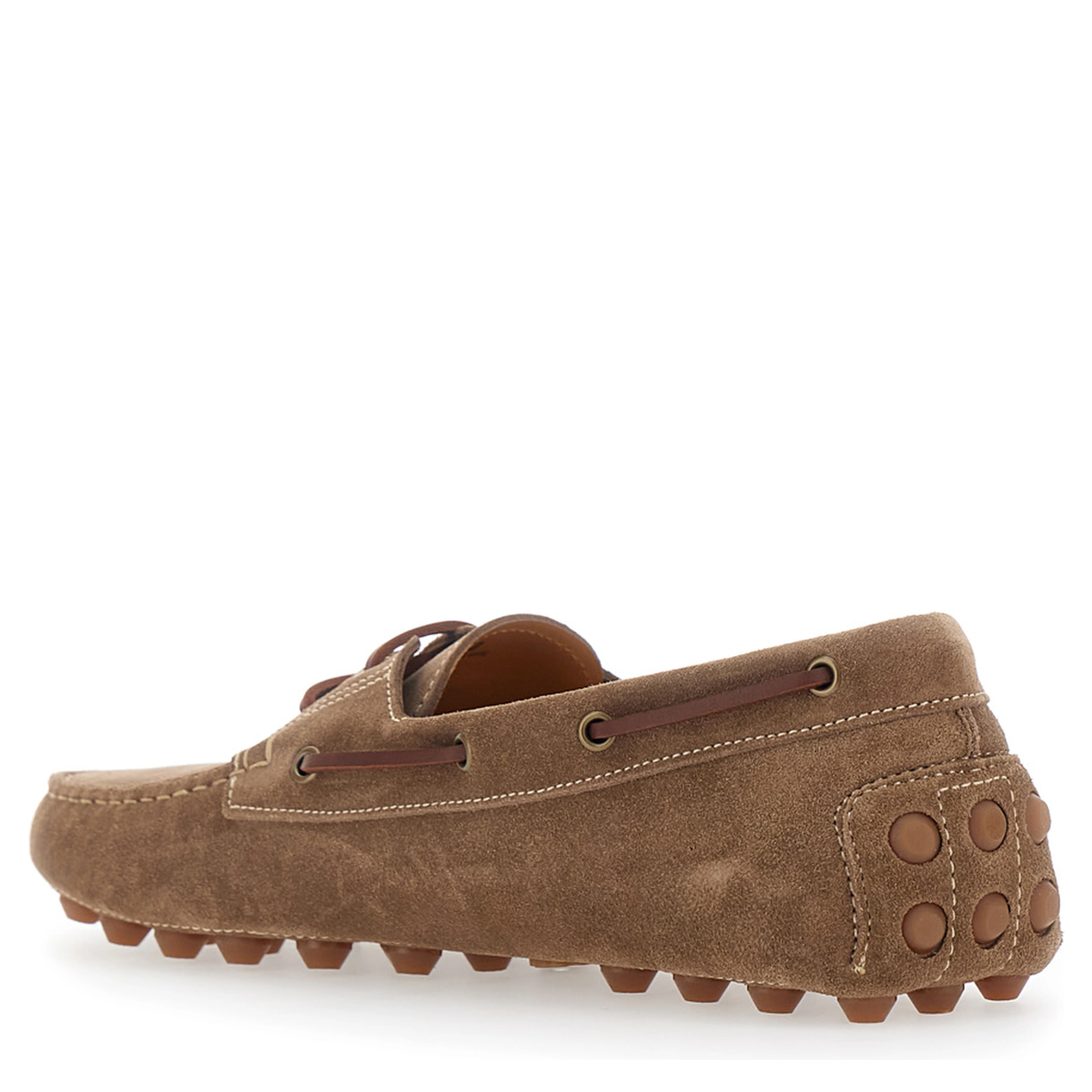 Loafers Bubble Gommino with Contrast Stitching in Brown Suede for Men