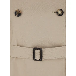 Calle Beige Double-Breasted Short Trench Coat with Classic Collar and Front Belt Closure in Cotton Blend Woman