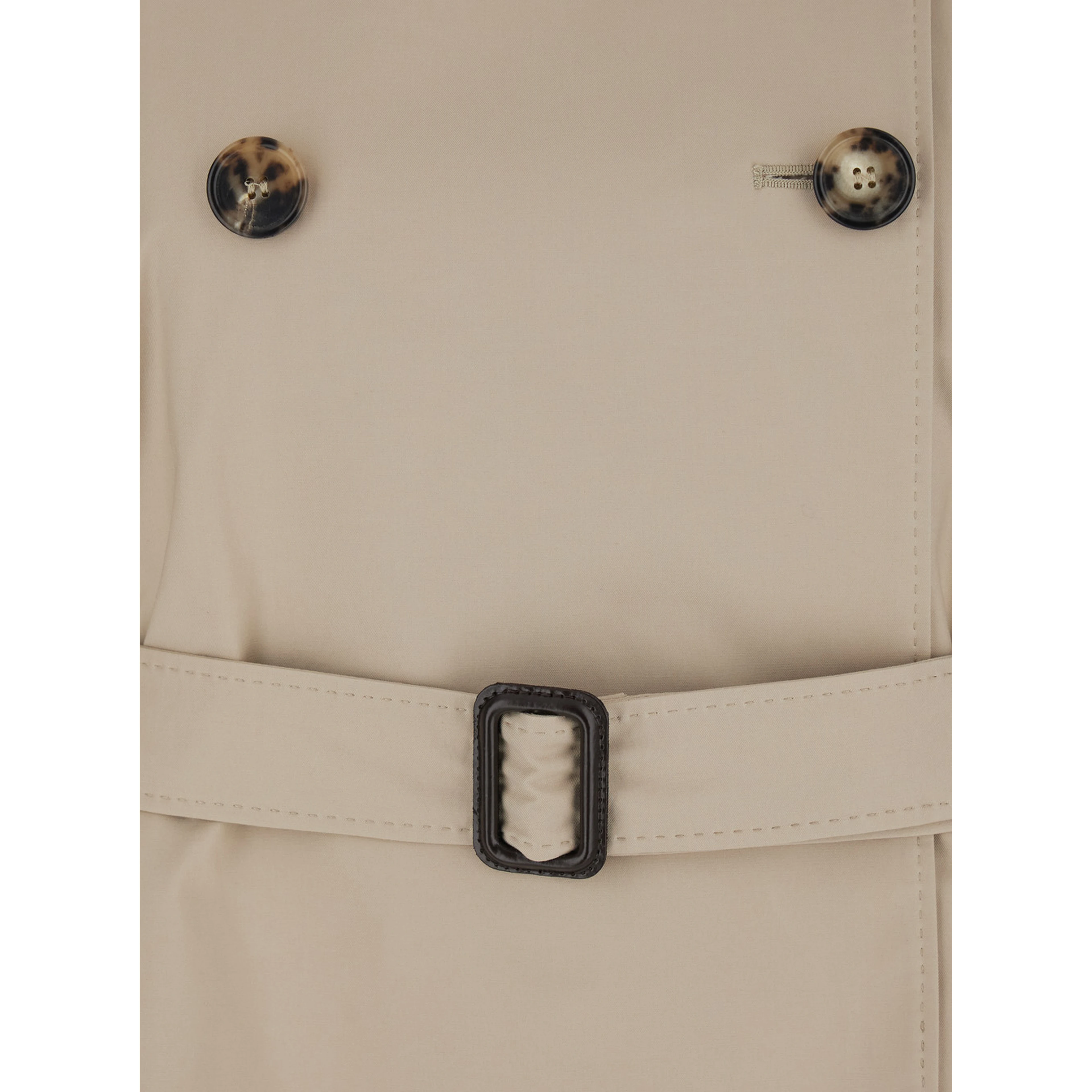 Calle Beige Double-Breasted Short Trench Coat with Classic Collar and Front Belt Closure in Cotton Blend Woman