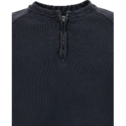 Black Crewneck Sweatshirt with Half Zip Closure on the Front in Cotton for Men
