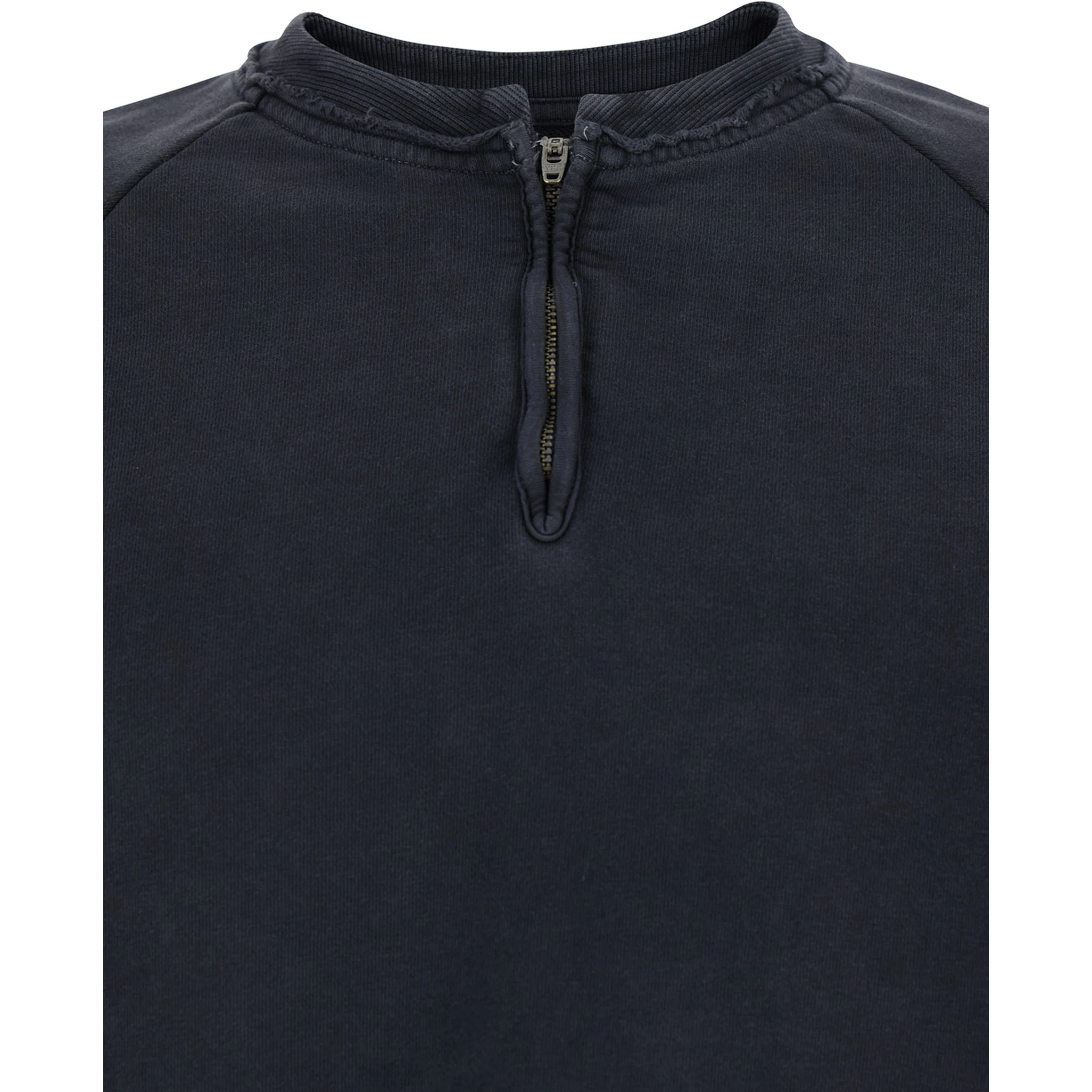 Black Crewneck Sweatshirt with Half Zip Closure on the Front in Cotton for Men