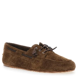 Brown Loafers with Almond Toe in Suede for Men