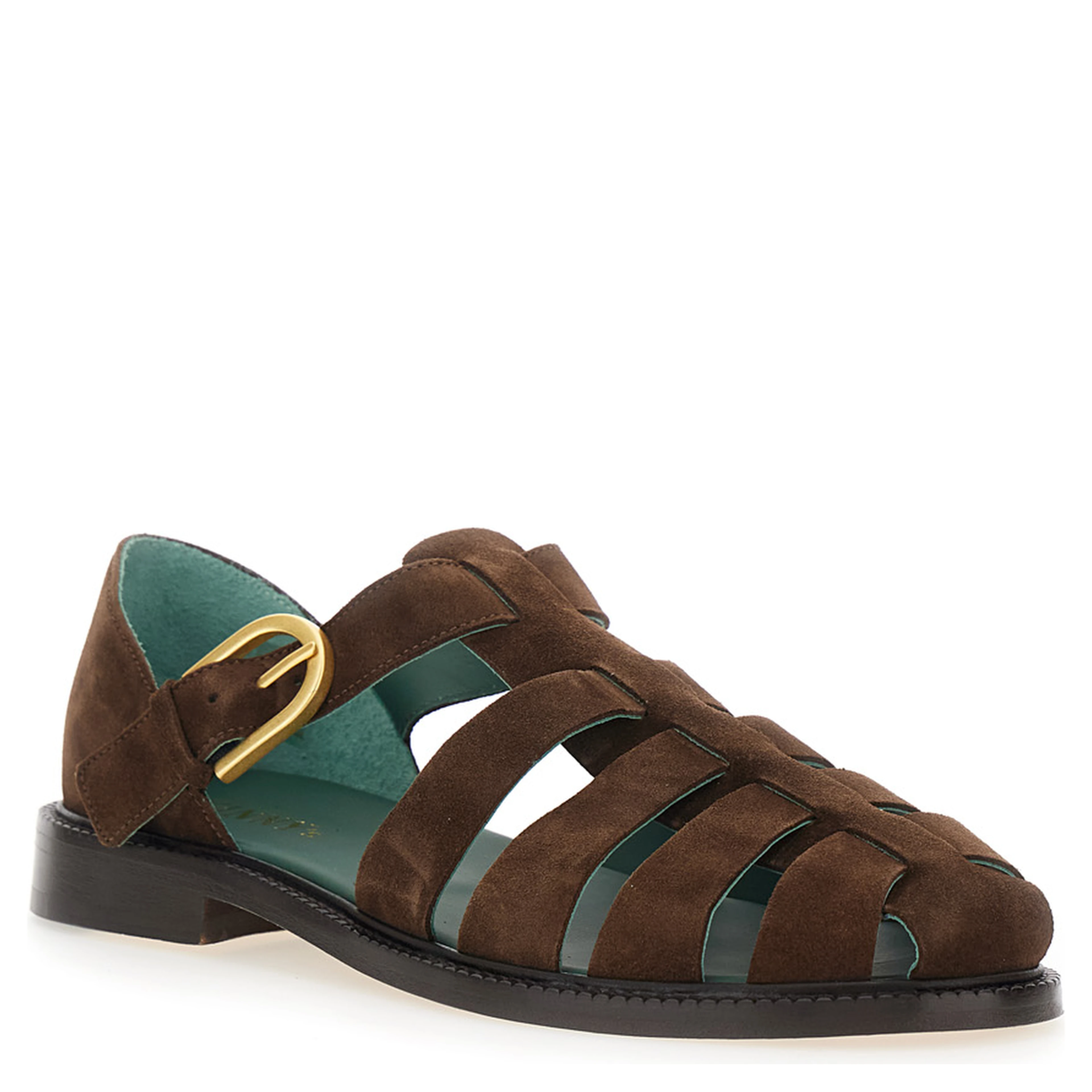 Brown Sandals with Cage Design and Buckle Closure in Suede Man
