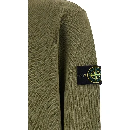Green Crewneck Sweatshirt with Dropped Shoulders and Logo Patch on Sleeve in Cotton for Men