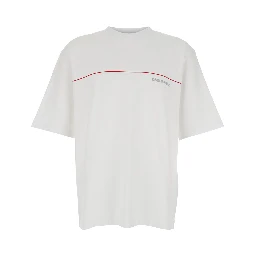 White T-Shirt with Logo  Lettering on the Front in Cotton for Men
