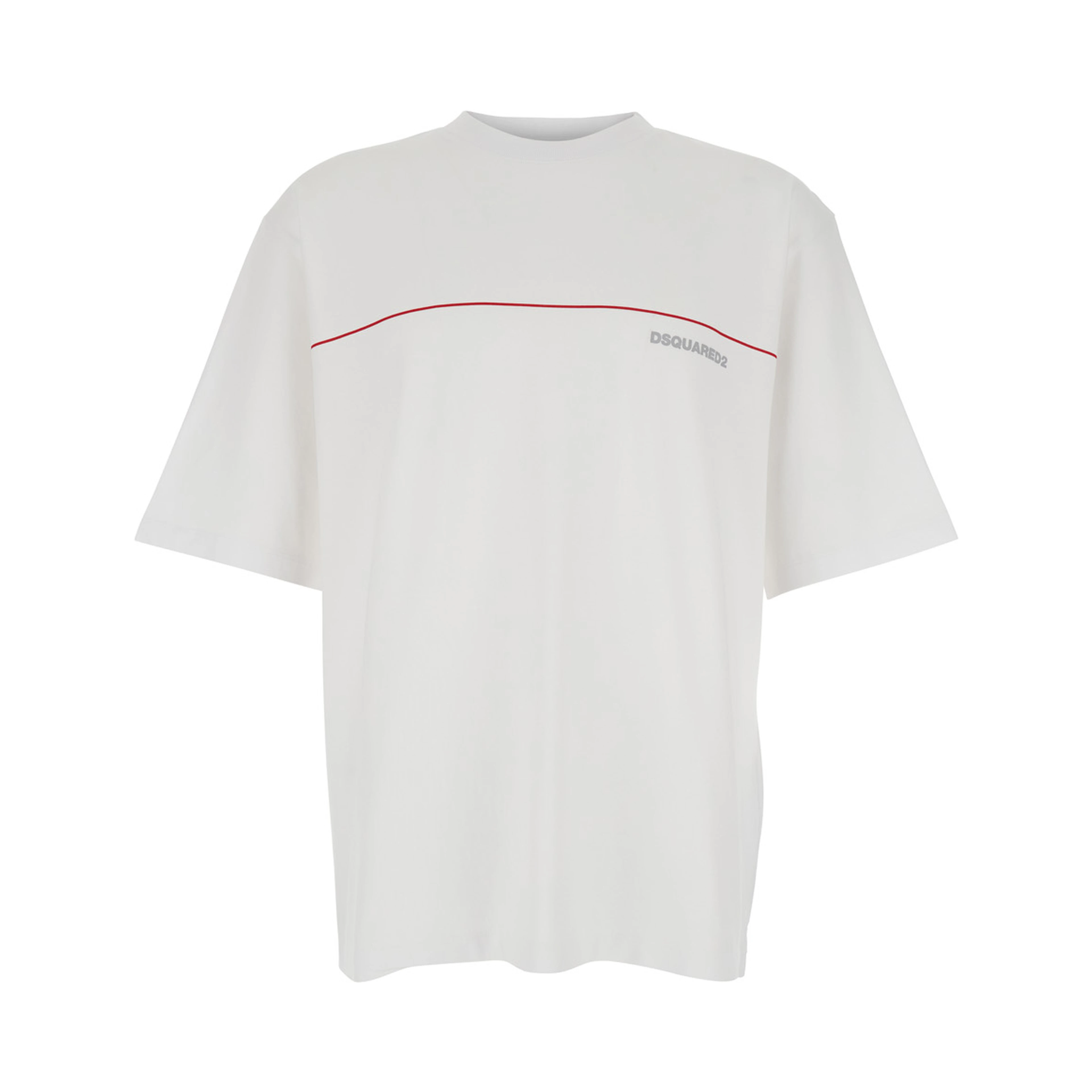 White T-Shirt with Logo  Lettering on the Front in Cotton for Men