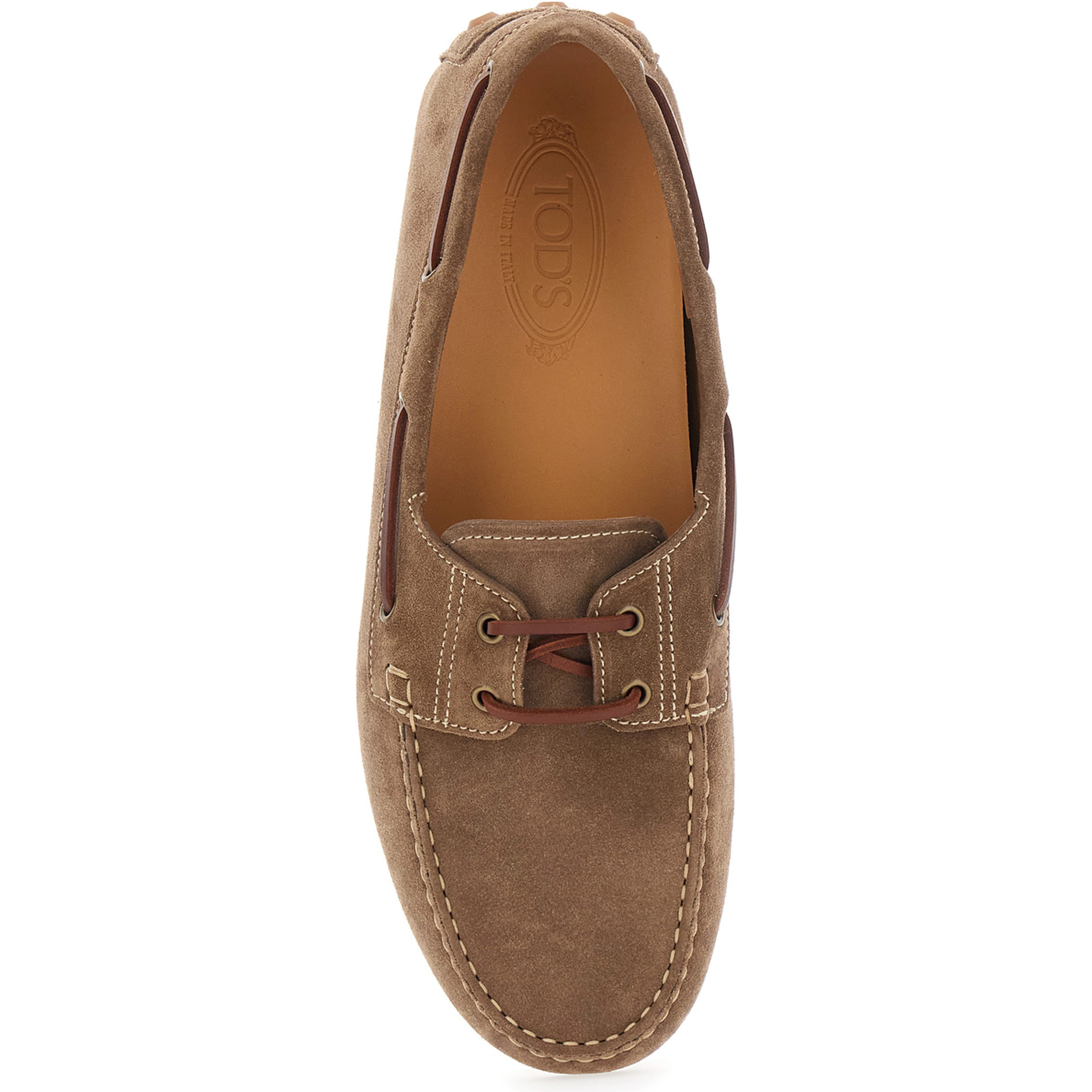 Loafers Bubble Gommino with Contrast Stitching in Brown Suede for Men