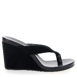 ROUND WEDGE Black Wedges with Round Heel in Leather for Women