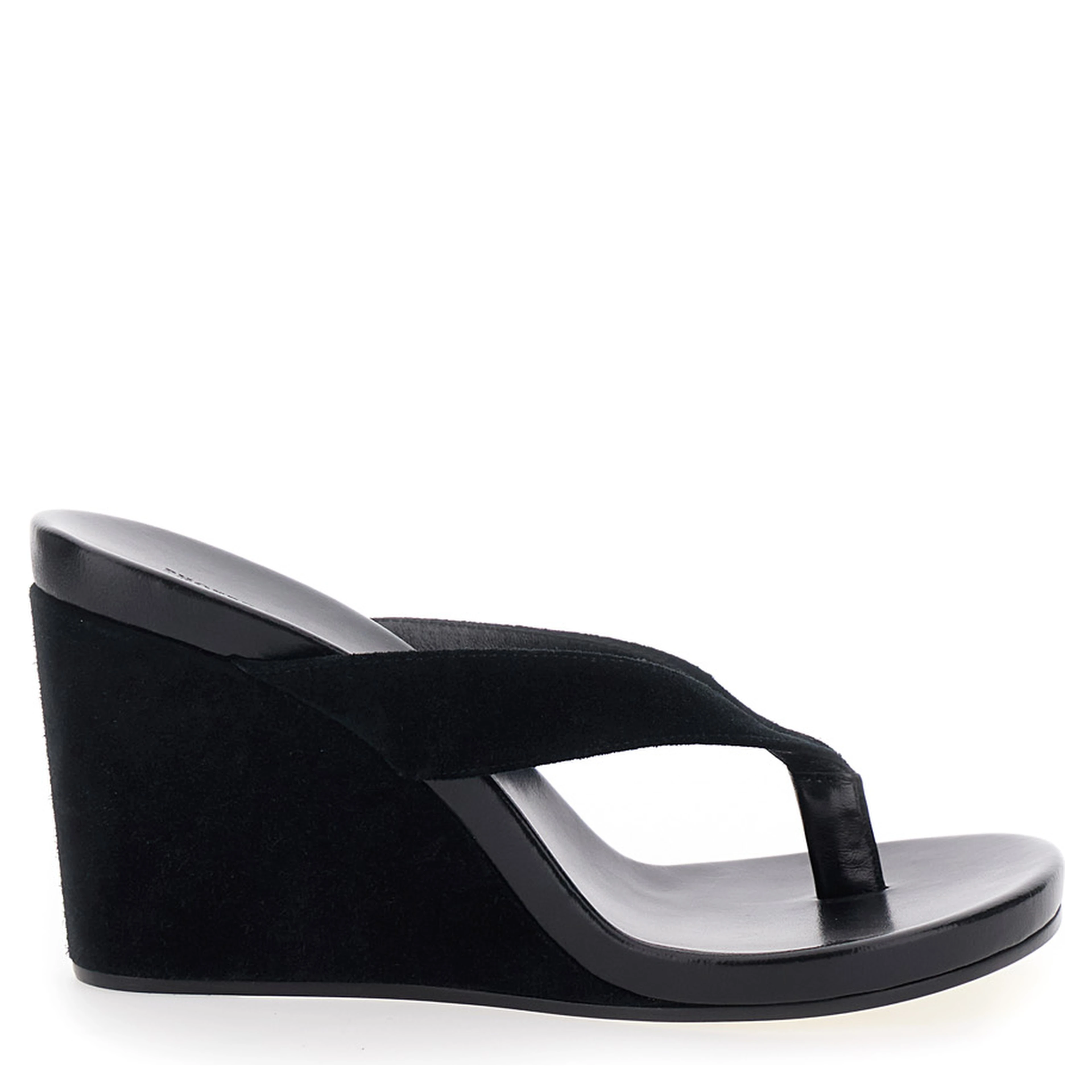 ROUND WEDGE Black Wedges with Round Heel in Leather for Women