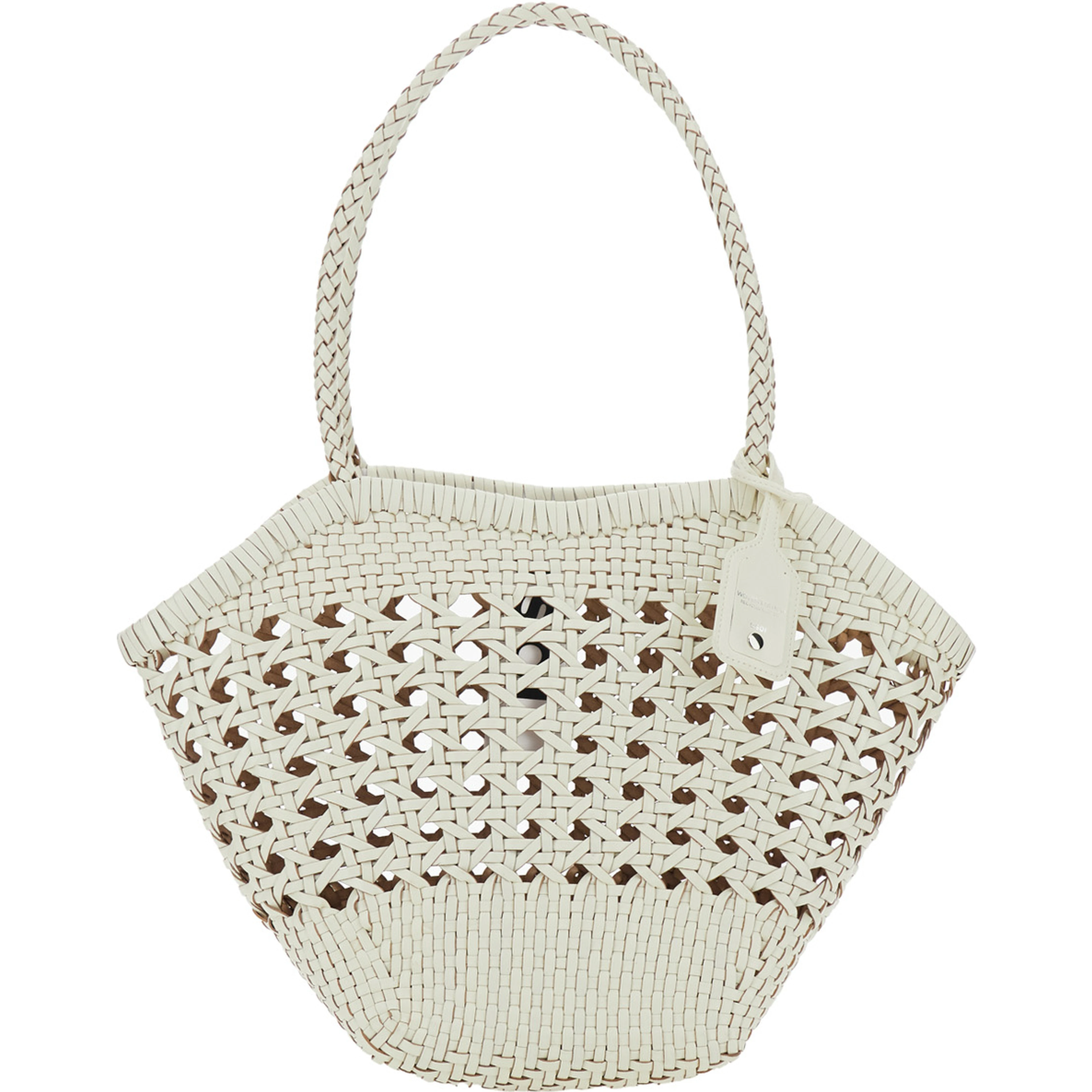 Lip White Shoulder Bag with Rounded Handles and Woven Design in Leather Women