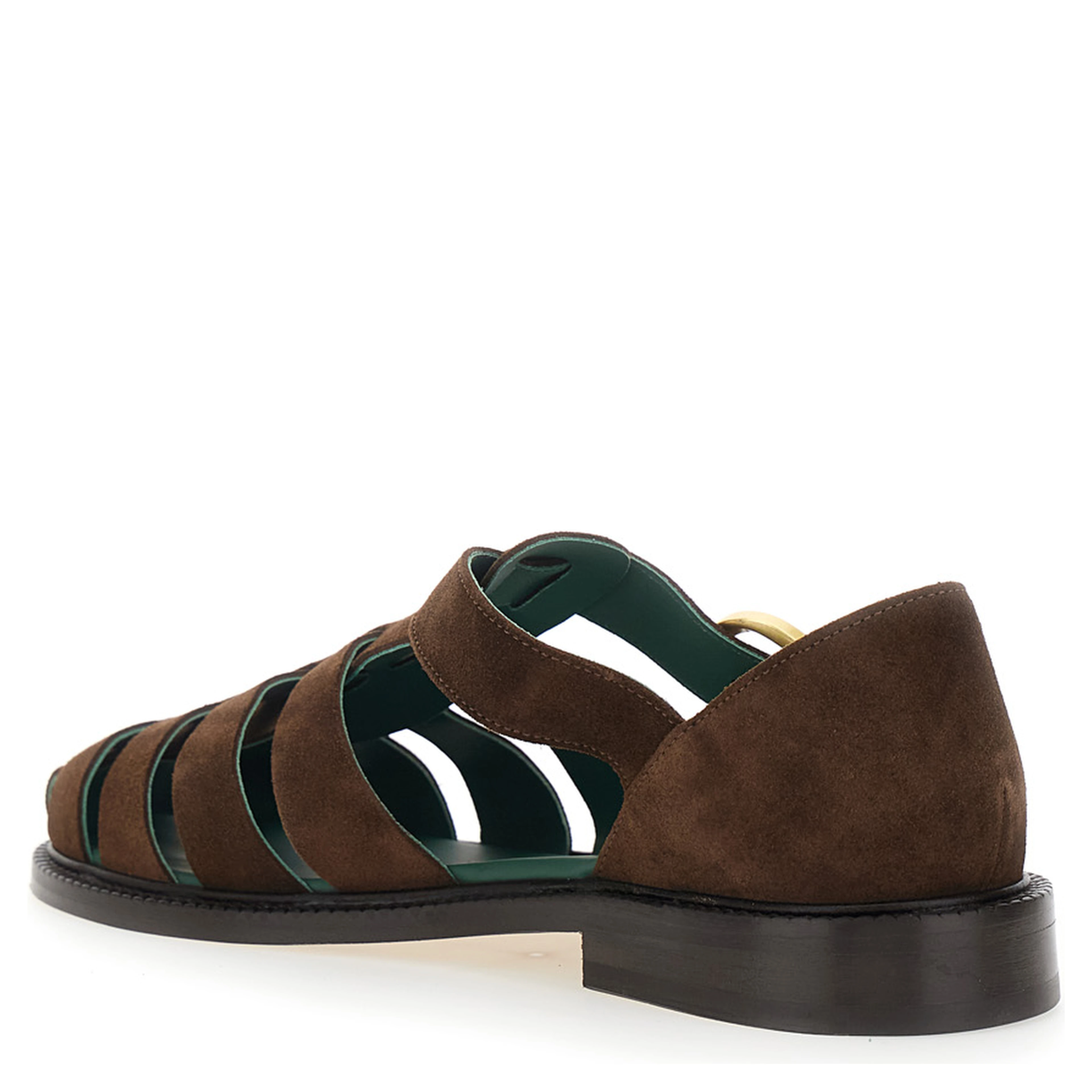 Brown Sandals with Cage Design and Buckle Closure in Suede Man