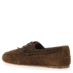 Brown Loafers with Almond Toe in Suede for Men