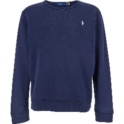 Blue Crewneck Sweatshirt with Embroidered Logo on the Front in Cotton Man