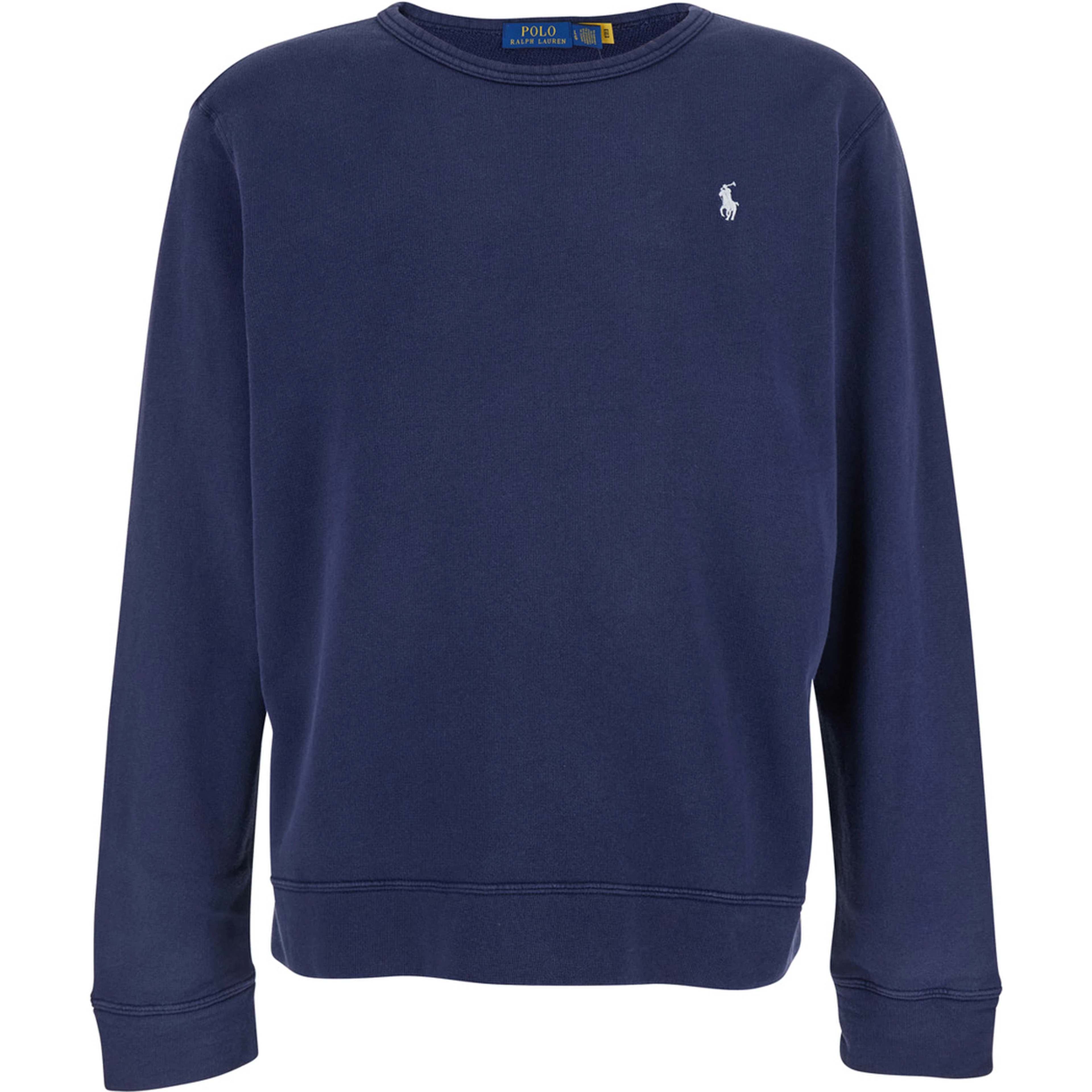 Blue Crewneck Sweatshirt with Embroidered Logo on the Front in Cotton Man