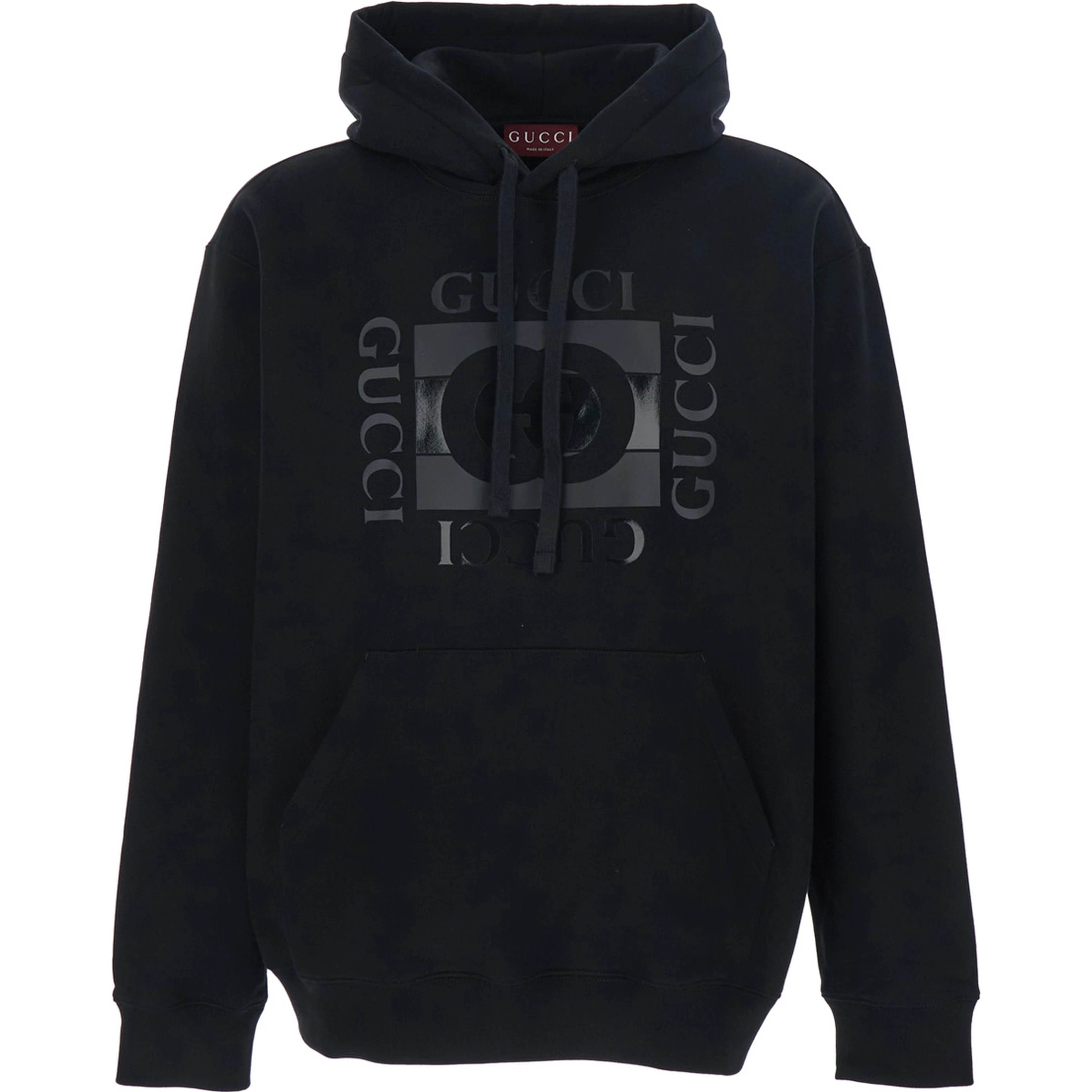 Black Hooded Sweatshirt with Drawstring and Front Logo in Cotton for Men
