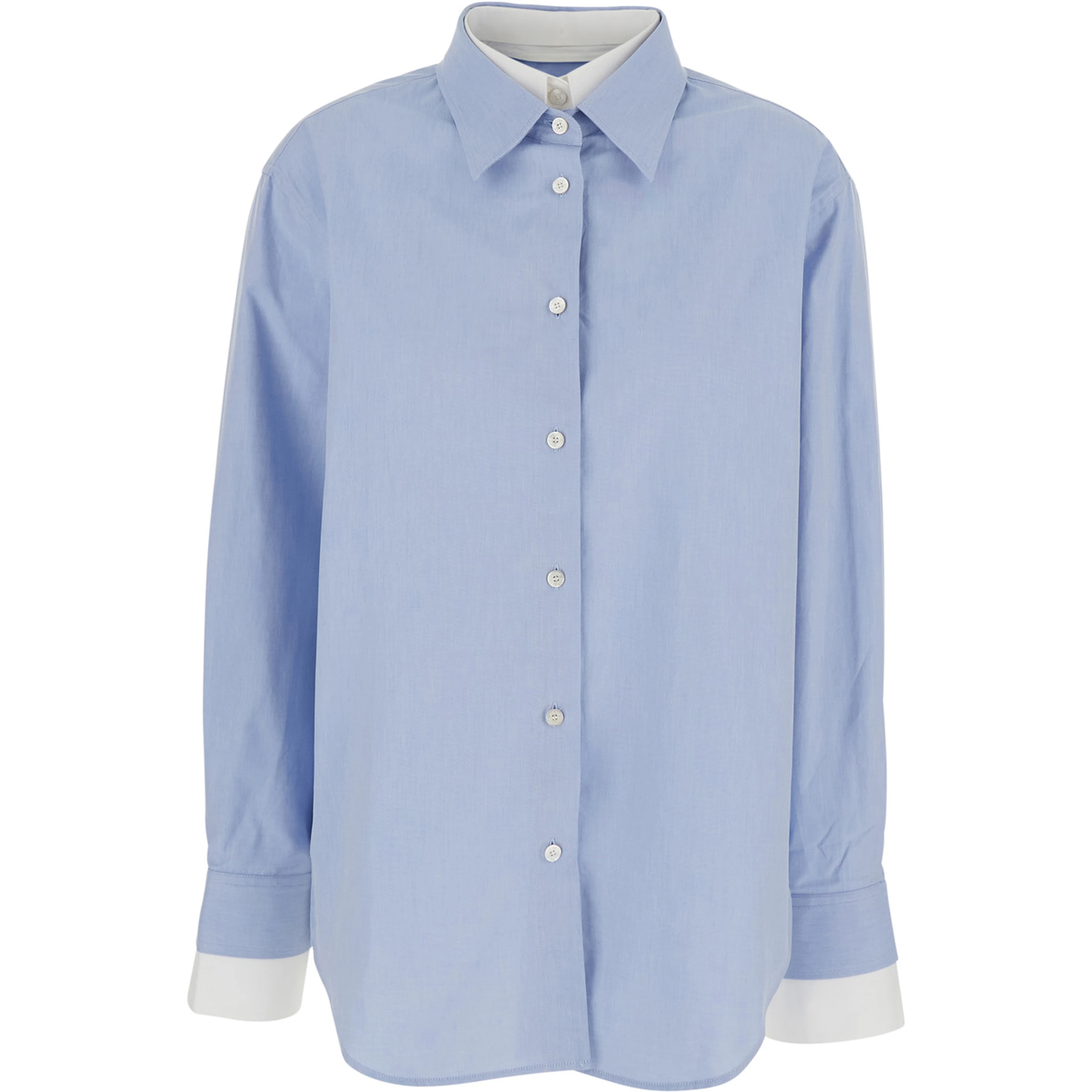 Blue Shirt SITARA MELANGE COTTON SHIRTING with Classic Collar and Long Sleeves in Cotton for Women