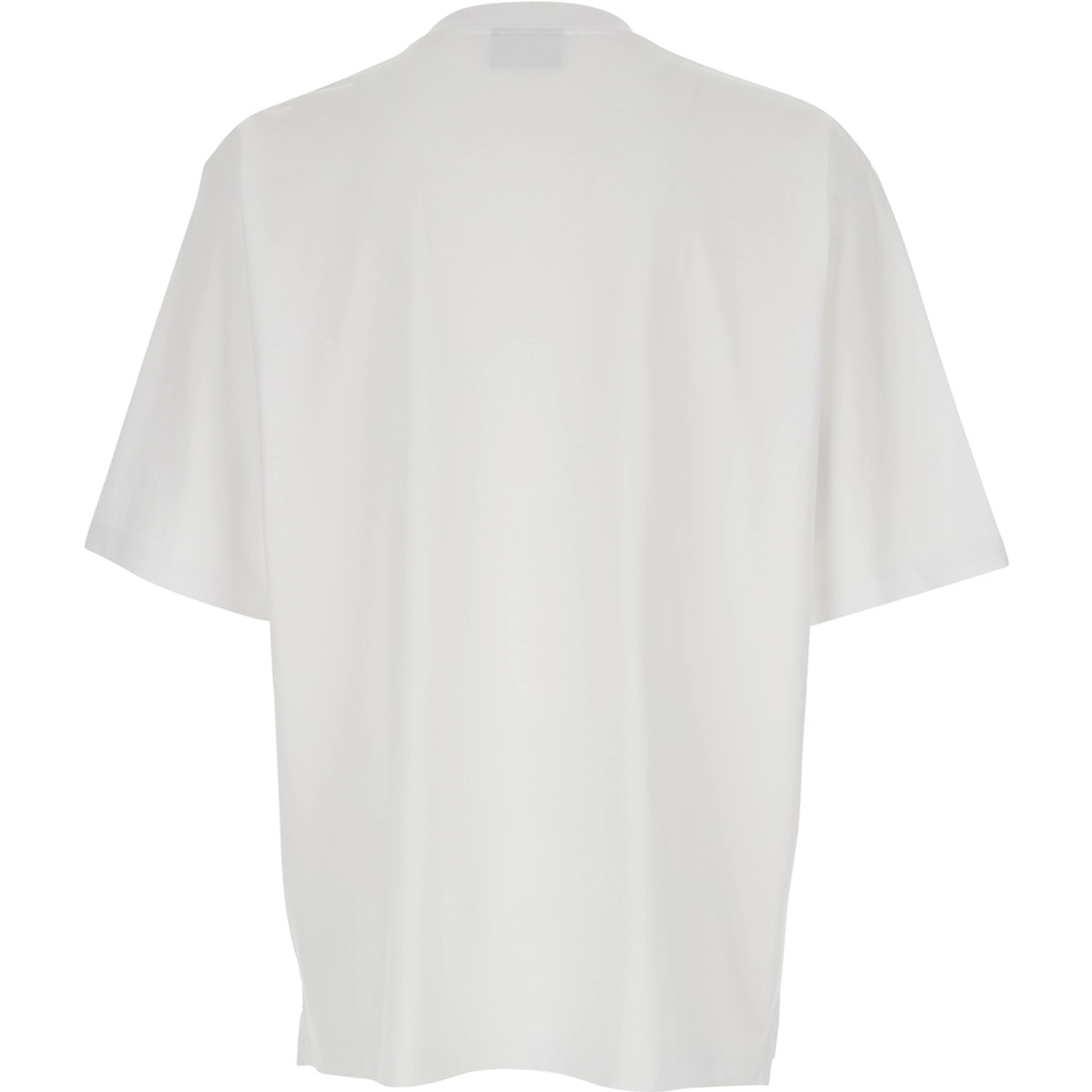 White T-Shirt with Logo  Lettering on the Front in Cotton for Men