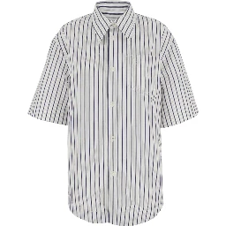 White Shirt with classic collar and all-over striped pattern in cotton for women