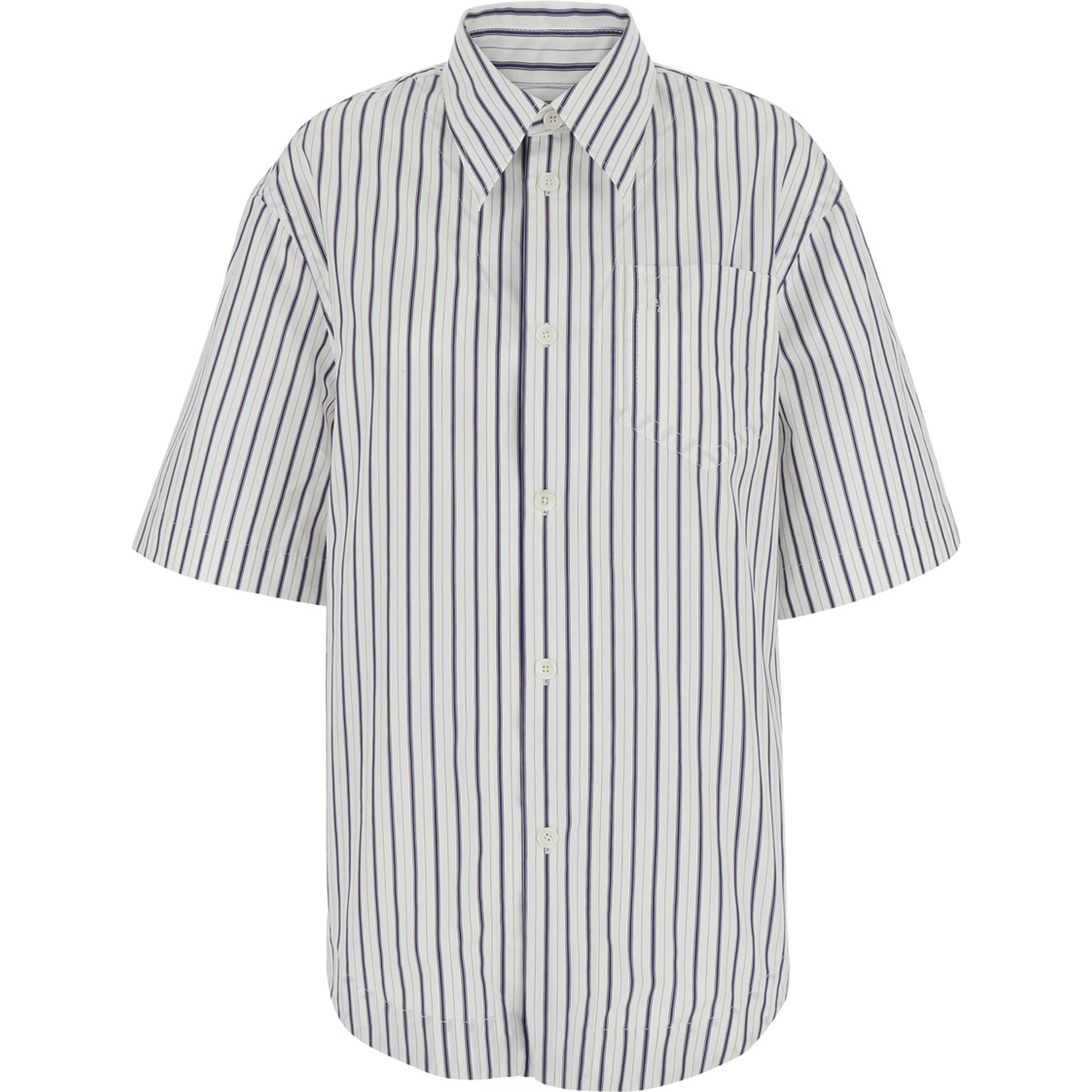 White Shirt with classic collar and all-over striped pattern in cotton for women