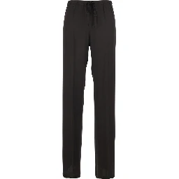 Brown Silk Blend Pants with Elastic Waist and Drawstring for Women