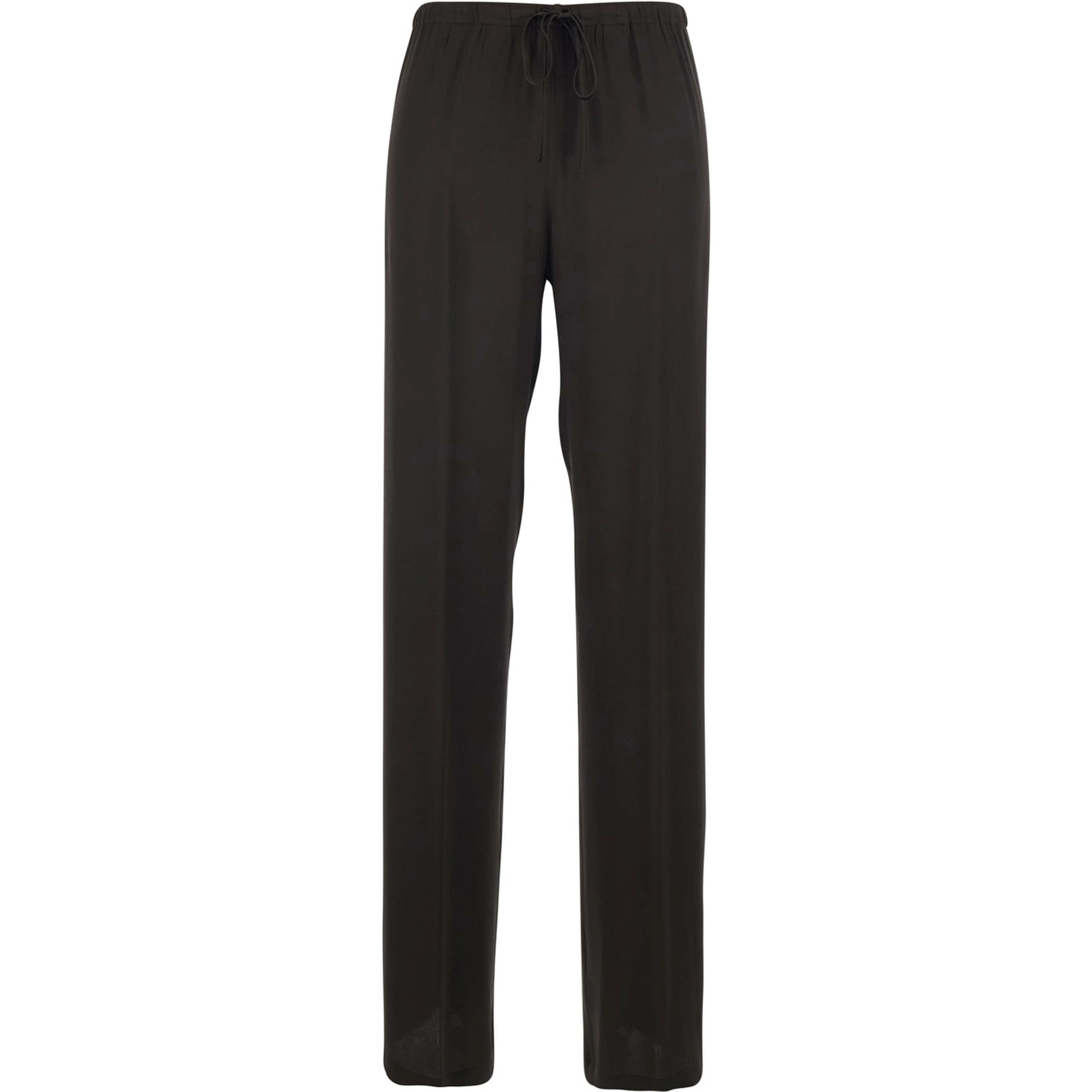 Brown Silk Blend Pants with Elastic Waist and Drawstring for Women