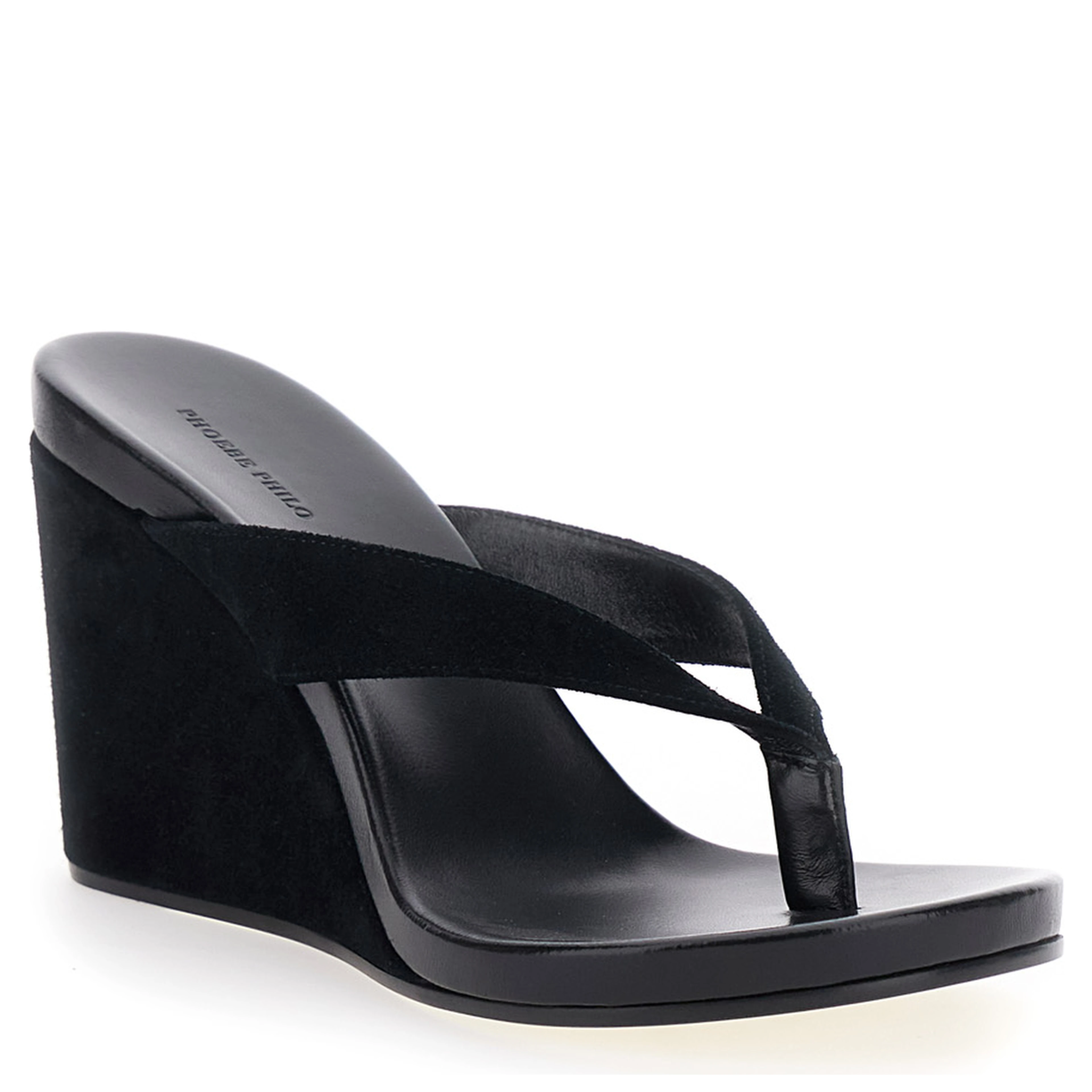 ROUND WEDGE Black Wedges with Round Heel in Leather for Women