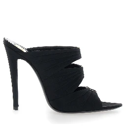 EMILIE Black Heeled Sandals with Cassandre Plate on the Front in Leather Woman