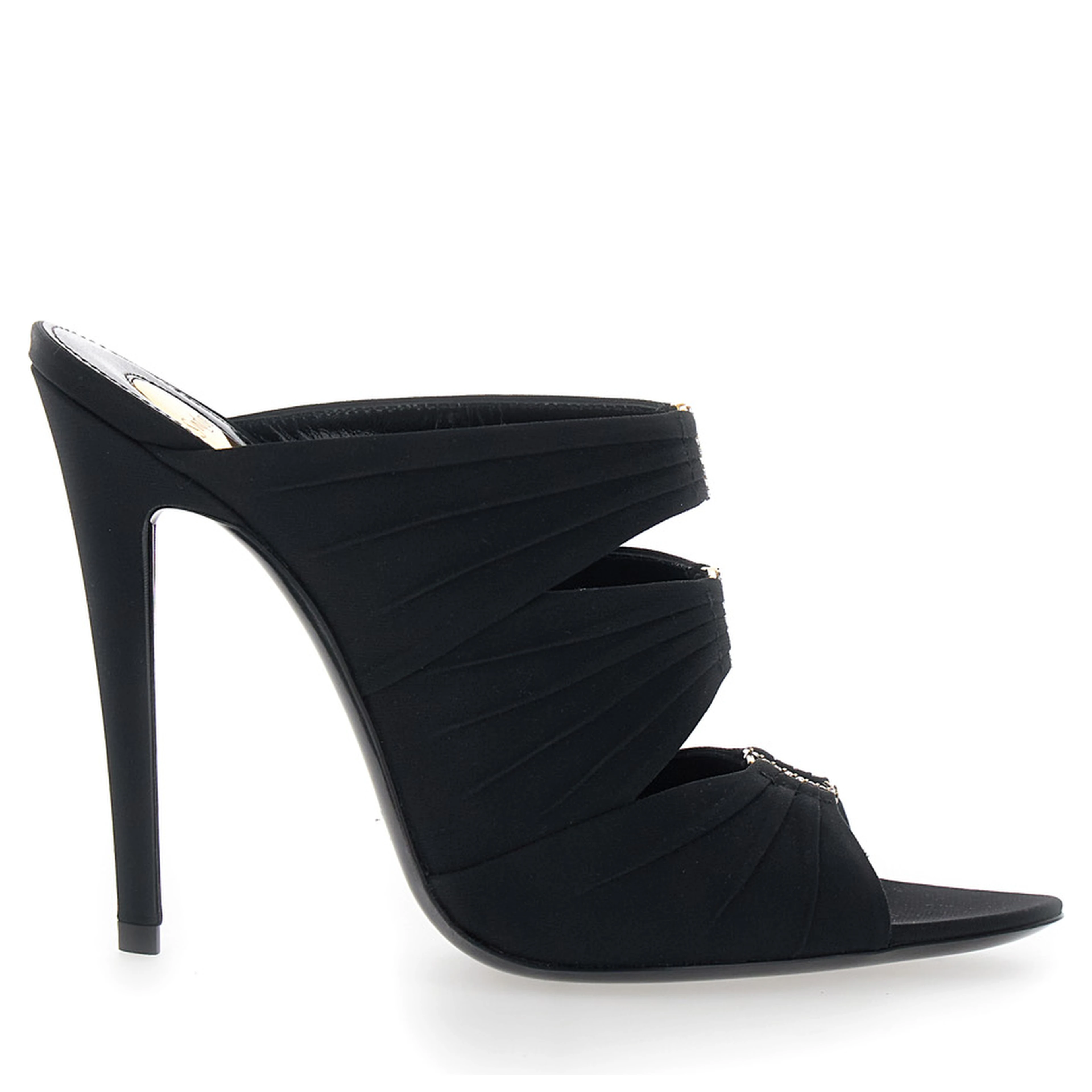 EMILIE Black Heeled Sandals with Cassandre Plate on the Front in Leather Woman