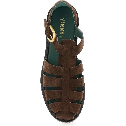 Brown Sandals with Cage Design and Buckle Closure in Suede Man