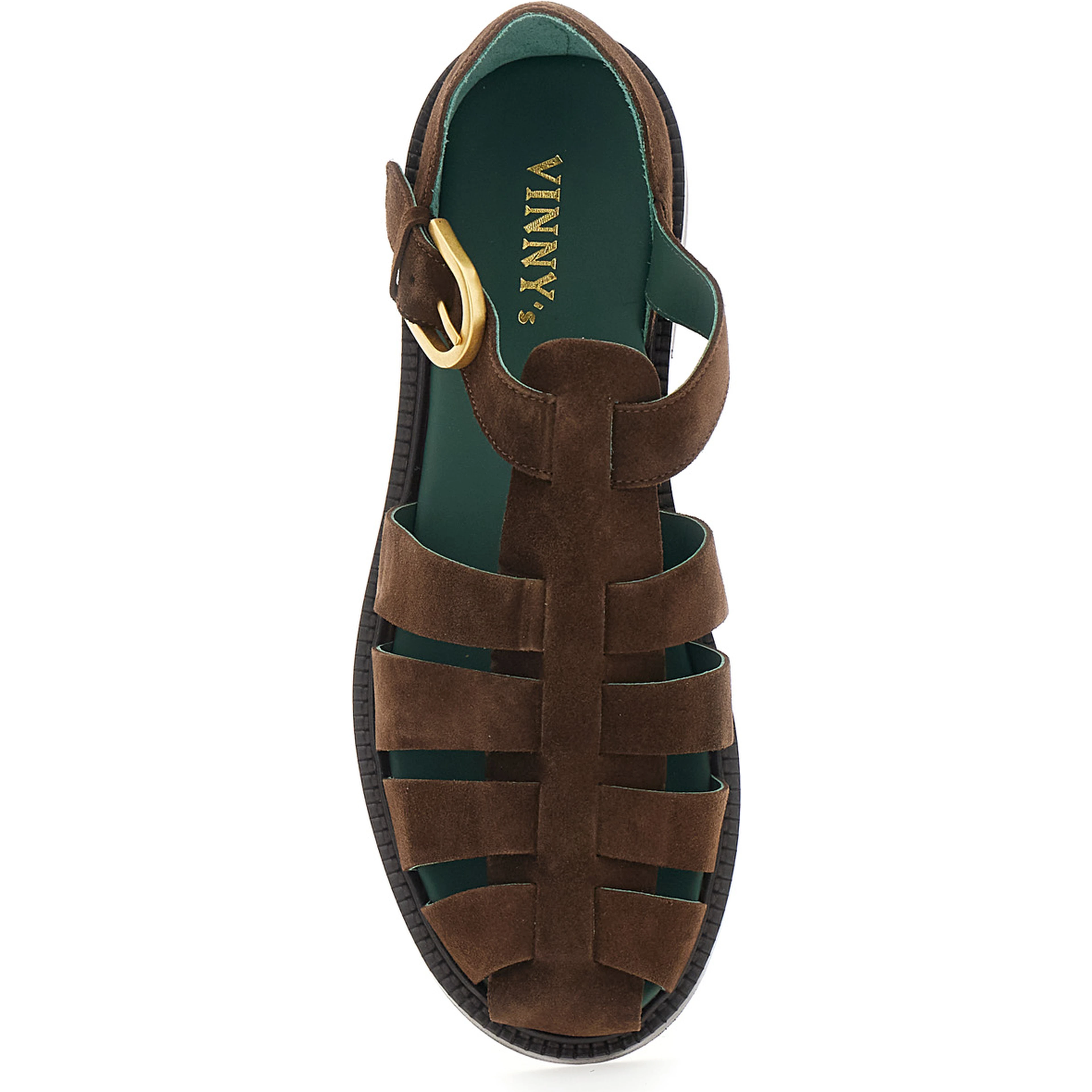 Brown Sandals with Cage Design and Buckle Closure in Suede Man