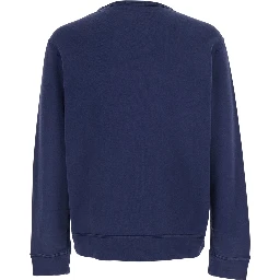 Blue Crewneck Sweatshirt with Embroidered Logo on the Front in Cotton Man