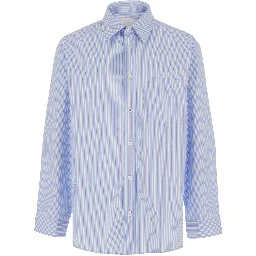 Light Blue Long-Sleeved Shirt with Classic Collar and Striped Motif in Cotton for Men