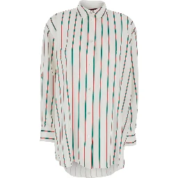 White Shirt with Classic Collar and All-Over Web Motif In Jacquard Silk for Women