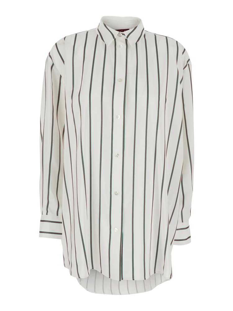 White Shirt with Classic Collar and All-Over Web Motif In Jacquard Silk for Women
