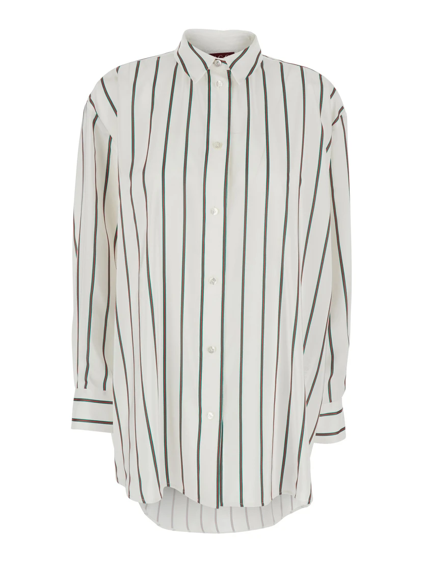 White Shirt with Classic Collar and All-Over Web Motif In Jacquard Silk for Women