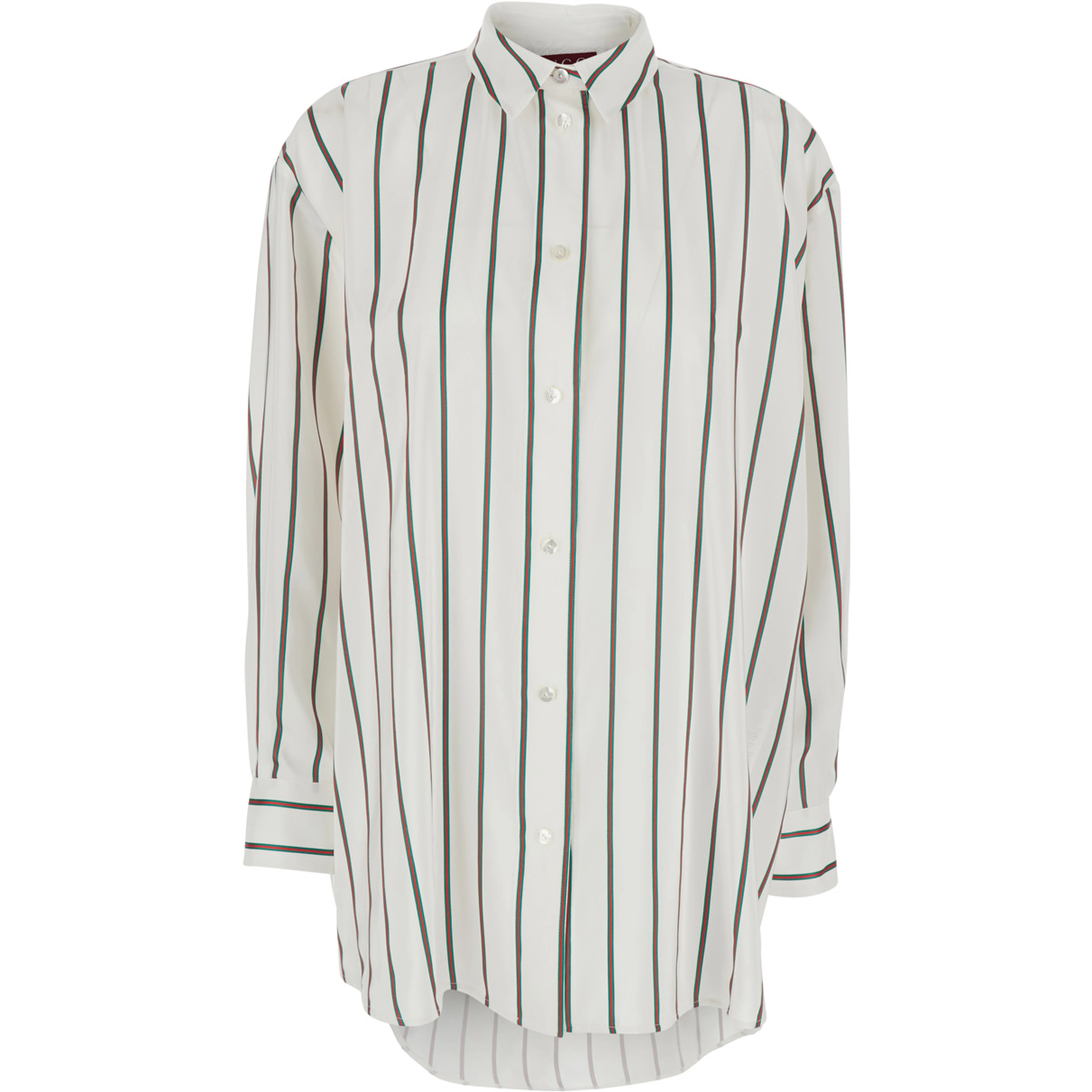 White Shirt with Classic Collar and All-Over Web Motif In Jacquard Silk for Women