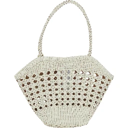 Lip White Shoulder Bag with Rounded Handles and Woven Design in Leather Women
