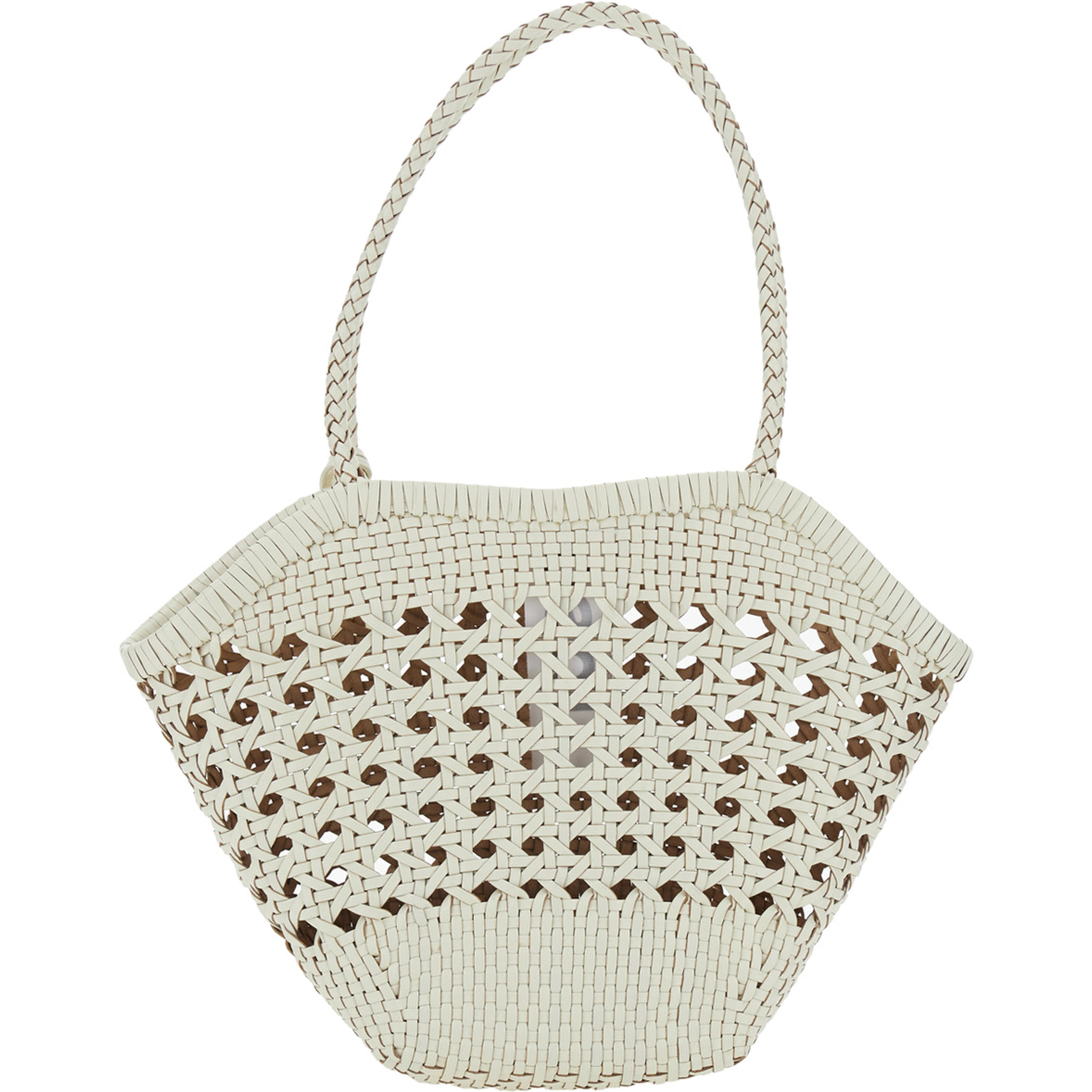 Lip White Shoulder Bag with Rounded Handles and Woven Design in Leather Women