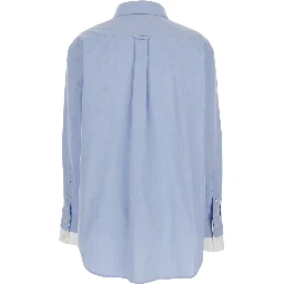 Blue Shirt SITARA MELANGE COTTON SHIRTING with Classic Collar and Long Sleeves in Cotton for Women