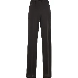 Brown Silk Blend Pants with Elastic Waist and Drawstring for Women